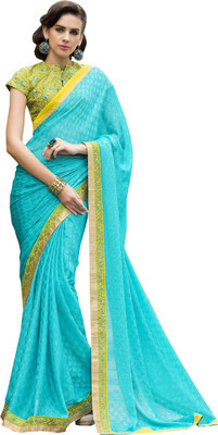 

Manthan Embroidered Daily Wear Satin, Chiffon Saree(Blue), Sky blue