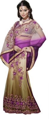 

Khoobee Self Design, Embroidered, Embellished Fashion Net, Satin Saree(Purple, Beige), Beige;purple
