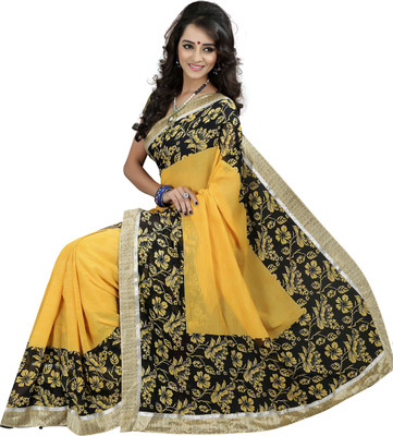 

Khushali Self Design, Printed Fashion Georgette Saree(Yellow, Black), Black;yellow