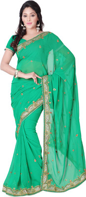 

Desi Butik Embroidered Fashion Art Silk Saree(Green), Light green