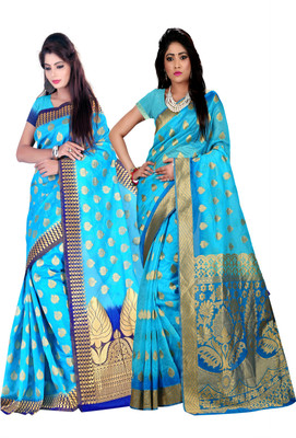 

Weavedeal Embellished Kanjivaram Silk Cotton Blend Saree(Pack of 2, Multicolor)