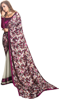 

Ishin Printed Fashion Georgette Saree(White), Off white & maroon