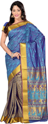 

Varkala Silk Sarees Woven Kanjivaram Saree(Light Blue), Ananda