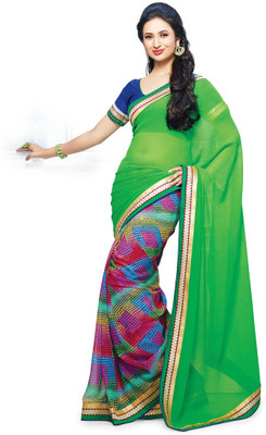 

Indianbeauty Self Design, Printed Bollywood Georgette Saree(Green, Multicolor)
