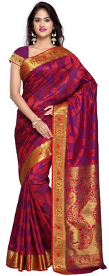 

Manthan Printed Daily Wear Art Silk Saree(Red, Purple)