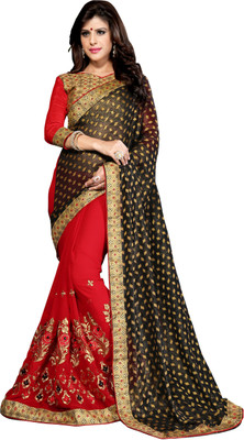 

Khoobee Self Design, Embroidered, Embellished Fashion Georgette, Jacquard Saree(Black, Beige, Red), Beige;black;red