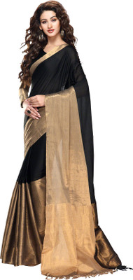 

TG Shoppers Plain Bollywood Cotton Saree(Black)