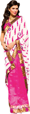 

Vishal Self Design, Solid Fashion Georgette Saree(Pink, White), Off white+pink