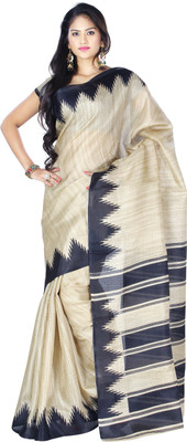 Indrani Printed Fashion Silk Saree(Multicolor), Beige;black