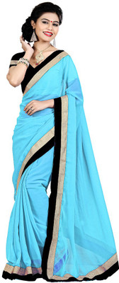 

Party Wear Dresses Plain Fashion Chiffon Saree(Blue)
