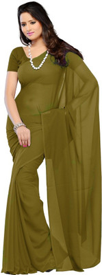 Surupta Solid Daily Wear Chiffon Saree(Dark Green), Mehendi