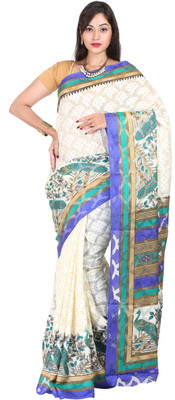 

Kanheyas Animal Print Fashion Handloom Net Saree(Beige), Beige blue