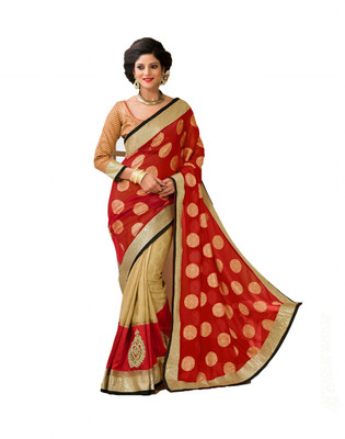 

Priyankas Embroidered Bollywood Pure Georgette Saree(Red, Beige)
