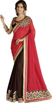 

Lovelylook Embroidered Daily Wear Georgette, Georgette, Jacquard Saree(Red, Brown)