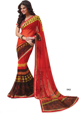 

Indianbeauty Self Design, Printed Bollywood Georgette Saree(Red, Brown), Brown;red