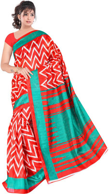

Lovelylook Printed Daily Wear Art Silk Saree(Red, Green), Red & sea green