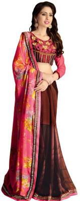 

Kintu Designs Pvt. Ltd. Self Design Fashion Georgette Saree(Pink, Brown), Brown;pink