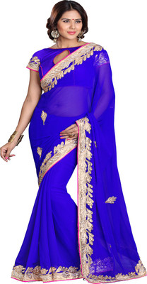 Sourbh Sarees Self Design Fashion Chiffon Saree(Blue)