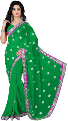 

Vishakha Fashion Embroidered Fashion Georgette Saree(Green)