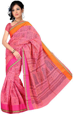 

Desi Butik Embroidered Fashion Chanderi Saree(Pink)