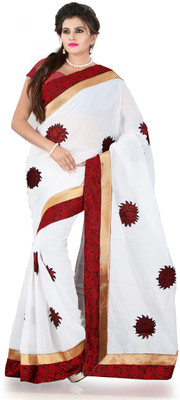

Weavedeal Embellished, Embroidered Bollywood Cotton, Chanderi Saree(White)