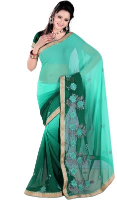 

Lovelylook Embroidered Daily Wear Chiffon Saree(Green)