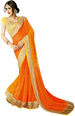 Vishal Self Design Bollywood Georgette Saree(Orange)