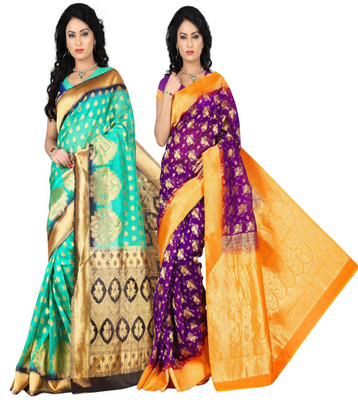 

Weavedeal Embellished Kanjivaram Silk Cotton Blend Saree(Pack of 2, Multicolor)