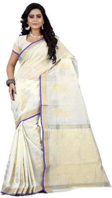 

Mimosa Woven Banarasi Handloom Cotton Saree(White), Halfwhite