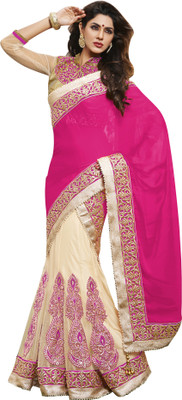 

Jiya Self Design, Embroidered, Embellished Fashion Net, Satin, Chiffon Saree(Pink, Beige), Beige;pink