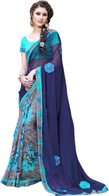 

Saara Floral Print Daily Wear Chiffon Saree(Blue, Grey)