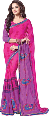 

Khoobee Self Design, Embroidered, Embellished Fashion Chiffon Saree(Pink, Purple)