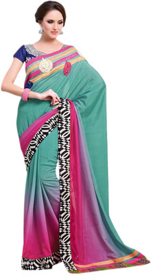 

Vishal Solid Fashion Georgette Saree(Green), Green pink