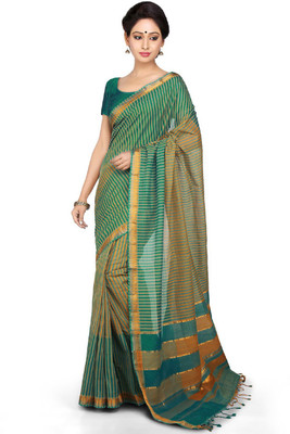 

Devi Handlooms Woven Mangalagiri Handloom Cotton Saree(Green), Blue