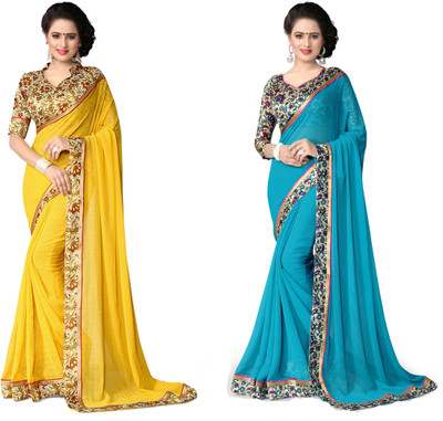 

Indianbeauty Self Design, Solid Bollywood Chiffon Saree(Pack of 2, Light Blue, Yellow), Sky blue;yellow