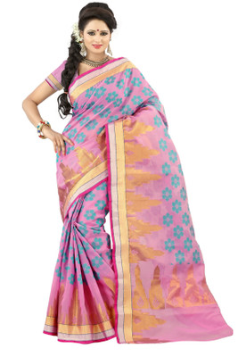 

Mimosa Woven Banarasi Handloom Cotton Saree(Pink), Light pink