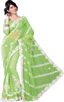 

Vishal Self Design, Solid Fashion Net Saree(Green, White)