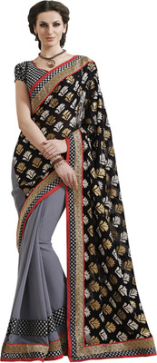 

Desi Butik Self Design Fashion Chiffon Saree(Multicolor), Black;grey