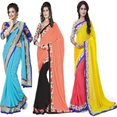 

Omkarcreation Floral Print Bollywood Georgette Saree(Pack of 3, Multicolor)