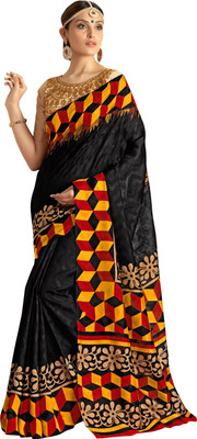

Khushali Self Design, Printed Fashion Cotton, Jacquard Saree(Black, Multicolor), Black;multi