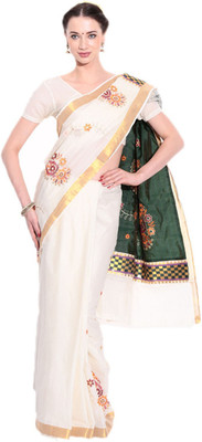 

Darps Self Design Balarampuram Cotton Saree(Multicolor), Cream