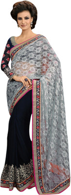 

Brijraj Embellished Fashion Georgette, Net Saree(Blue, Grey)