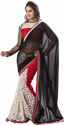 

Khushali Self Design, Embroidered Fashion Net, Georgette Saree(Black, White, Red), Black;red;white