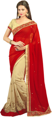 

Saara Embroidered Fashion Georgette Saree(Red, Beige)