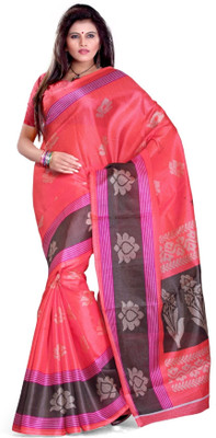 

Cenizas Floral Print Fashion Art Silk Saree(Orange), Peach