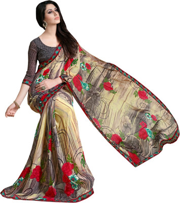 

Lovelylook Printed Fashion Georgette Saree(Multicolor), Grey;light yellow