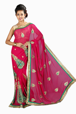 

Anushree Saree Self Design Fashion Chanderi Saree(Multicolor), Pink-green