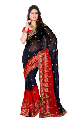 

Diva Fashion-Surat Embroidered Bollywood Handloom Georgette Saree(Black, Red)