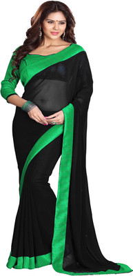 

Sourbh Sarees Self Design Fashion Georgette Saree(Black, Green)