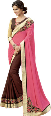 

Khoobee Self Design, Embroidered, Embellished Fashion Georgette, Chiffon Saree(Pink, Brown, Beige), Beige;brown;pink